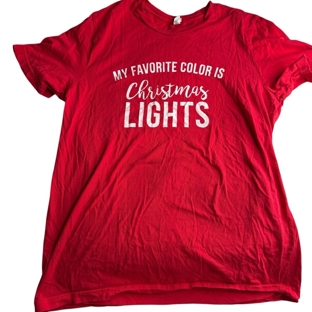 Bella Canvas Christmas Lights Graphic Tee Red Short Sleeve T-Shirt Large